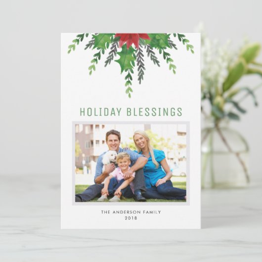 ポインセティアとホリー |フォトクリスマスカード シーズンカード (スタンド正面)