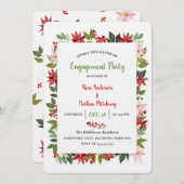 ポインセティアウォーターカラークリスマス婚約パーティ 招待状 (正面/裏面)