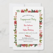 ポインセティアウォーターカラークリスマス婚約パーティ 招待状 (正面)