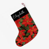 ポインセティアクリスマスフローラ名前をカスタムする スモールクリスマスストッキング (裏面 (吊り時))
