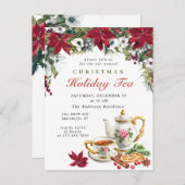 ポインセティアクリスマスホリデーティー招待状カード ポストカード (正面/裏面)