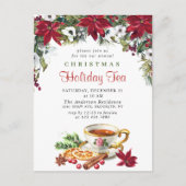 ポインセティアクリスマスホリデーティー招待状カード ポストカード (正面)
