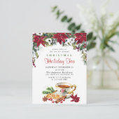 ポインセティアクリスマスホリデーティー招待状カード ポストカード (スタンド正面)