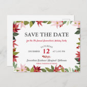 ポインセティアクリスマスホリデーパーティー |日付を保存 案内ポストカード (正面/裏面)