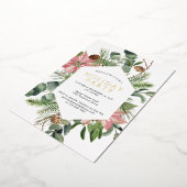 ポインセティアグリーナリーリースホリデーパーティー金ゴールド 箔招待状 (回転した状態)