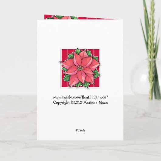 ポインセティアジョイレッドストライプズホリデーカード シーズンカード (裏面)
