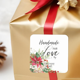 ポインセティアスお洒落ブーケ手作り愛 スクエアシール