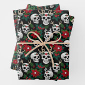 ポインセティアスとクリスマススカルを切り抜く ラッピングペーパーシート (インサイチュ)