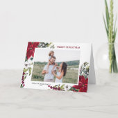 ポインセティアスとモミ葉ーズメリークリスマスフォト シーズンカード (正面)