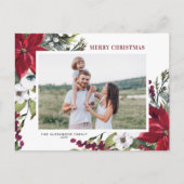 ポインセティアスとモミ葉ーズメリークリスマスフォト シーズンポストカード (正面)