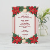 ポインセティアスと2つのキャンドルのクリスマスパーティー 招待状 (スタンド正面)