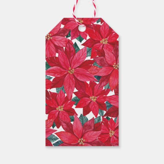 ポインセティアスウィンターシェルターラウンドパフ ギフトタグ (正面)