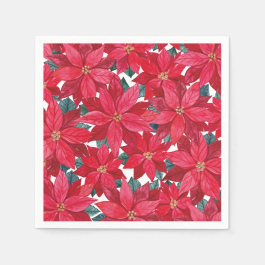 ポインセティアスウィンターシェルターラウンドパフ スタンダードカクテルナプキン (正面)