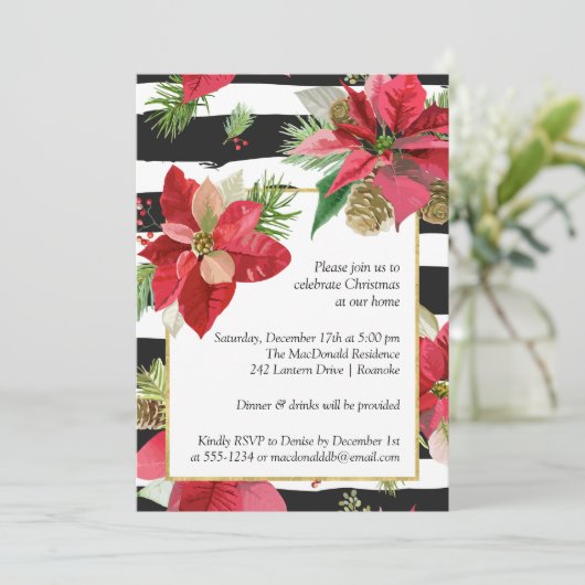 ポインセティアスオンストライプパーティの招待状 招待状 (スタンド正面)