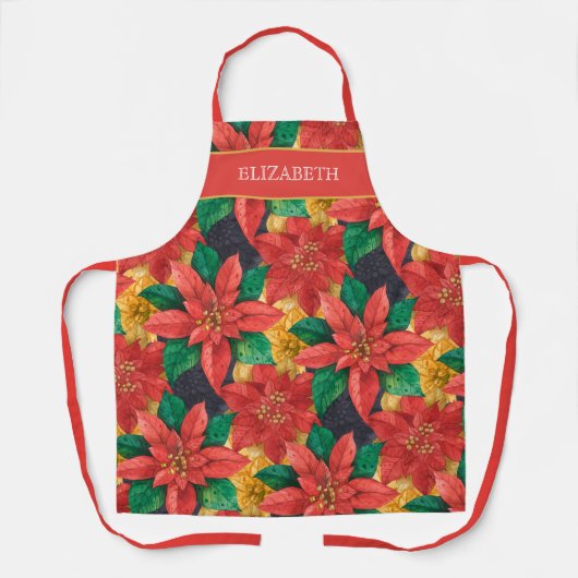 ポインセティアスクリスマスパーソナライズされた休暇 エプロン (正面)