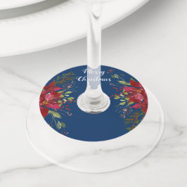 ポインセティアスクリスマスパーティーネイビーブルー名 ワイングラスタグ