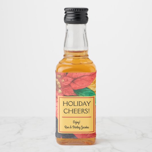 ポインセティアスクリスマスフローラパーソナライズされたミニ リキュールボトルラベル (正面)