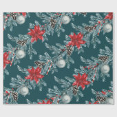 ポインセティアスクリスマスブルースススプルチェガーランドティール（緑がかった色） ラッピングペーパー (フラット)