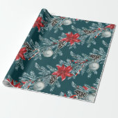 ポインセティアスクリスマスブルースススプルチェガーランドティール（緑がかった色） ラッピングペーパー (アンロールド)