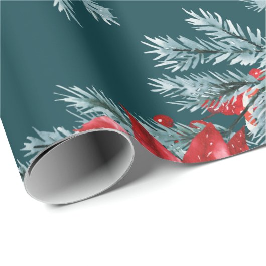 ポインセティアスクリスマスブルースススプルチェガーランドティール（緑がかった色） ラッピングペーパー (ロールコーナー)