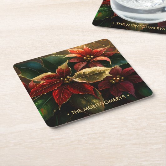 ポインセティアスクリスマスホリデー スクエアペーパーコースター (アングル)