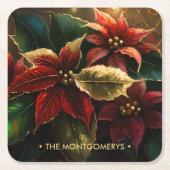 ポインセティアスクリスマスホリデー スクエアペーパーコースター (正面)