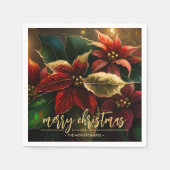 ポインセティアスクリスマスホリデー スタンダードカクテルナプキン (正面)