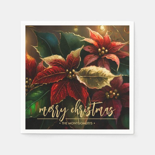 ポインセティアスクリスマスホリデー スタンダードカクテルナプキン (正面)