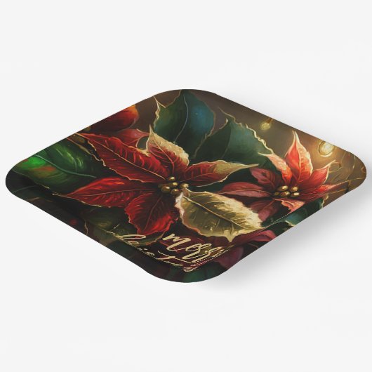 ポインセティアスクリスマスホリデー ペーパープレート (傾斜あり)