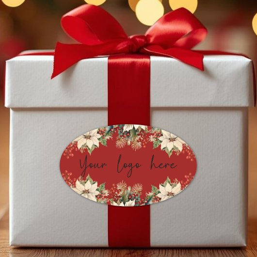 ポインセティアスクリスマスロゴ 楕円形シール