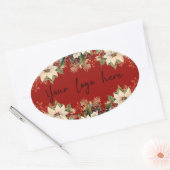 ポインセティアスクリスマスロゴ 楕円形シール (封筒)