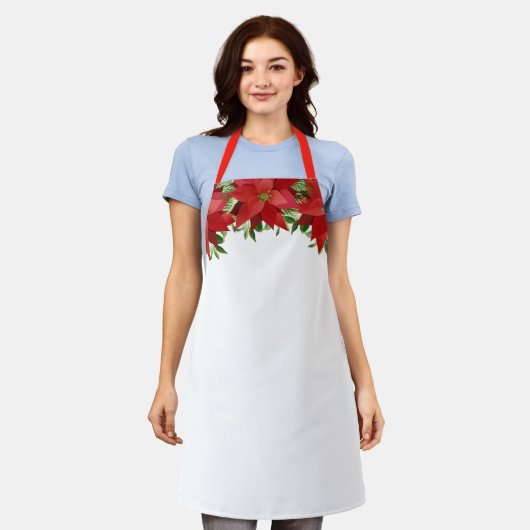 ポインセティアスクリスマパーソナライズされたスカスタム エプロン (着用した状態)