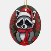 ポインセティアスサンタハット付きクリスマスラクーン セラミックオーナメント (右)