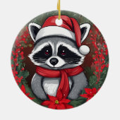 ポインセティアスサンタハット付きクリスマスラクーン セラミックオーナメント (裏面)