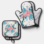ポインセティアスターコイズピンク 鍋つかみ&鍋敷きセット (正面/裏面)