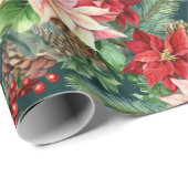ポインセティアスパインとピネコーンクリスマスホリデー ラッピングペーパー (ロールコーナー)
