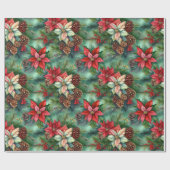 ポインセティアスパインとピネコーンクリスマスホリデー ラッピングペーパー (フラット)