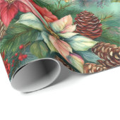 ポインセティアスパインとピネコーンクリスマスホリデー ラッピングペーパー (ロールコーナー)