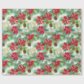 ポインセティアスパインとピネコーンクリスマスホリデー ラッピングペーパー (フラット)