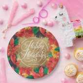 ポインセティアスフェイク金ゴールドフォイルハッピーホリデー ペーパープレート (パーティー)