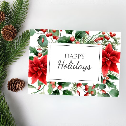 ポインセティアスフローラレッドホリデークリスマスカード シーズンカード