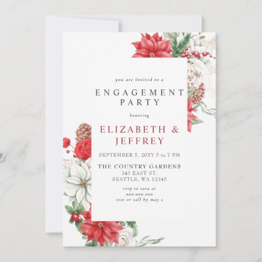 ポインセティアスホリークリスマス婚約パーティ 招待状 (正面)