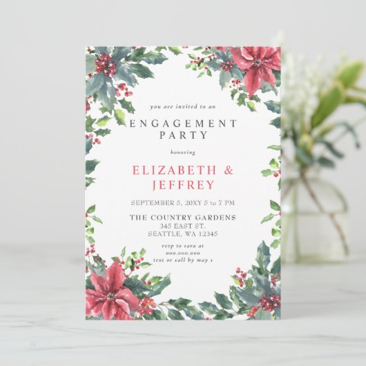ポインセティアスホリークリスマス婚約パーティ 招待状 (スタンド正面)