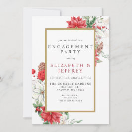 ポインセティアス金ゴールドホリークリスマス婚約パーティ 招待状