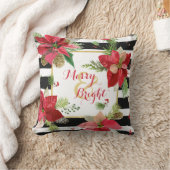 ポインセティアス黒白ストライプ枕4 クッション (ブランケット)