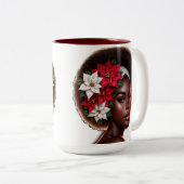 ポインセティアス・クリスマスのあるアフリカ系アメリカ人美しい ツートーンマグカップ (正面右)