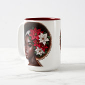 ポインセティアス・クリスマスのあるアフリカ系アメリカ人美しい ツートーンマグカップ (正面左)