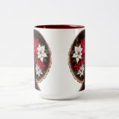ポインセティアス・クリスマスのあるアフリカ系アメリカ人美しい ツートーンマグカップ (中央)