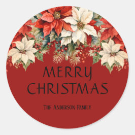 ポインセティアス・メリークリスマス ラウンドシール