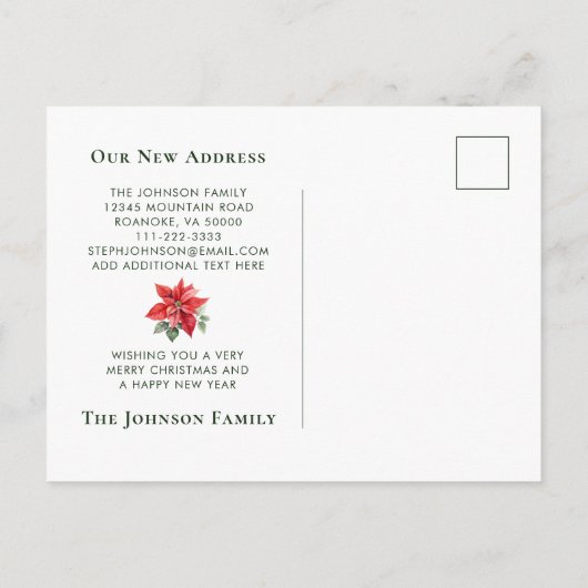 ポインセティアス・メリークリスマス・from New Home 案内ポストカード (裏面)